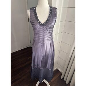 Komarov Dress Womens Large Purple Beaded Crinkled Fairy 90s Y2K Assymetrical